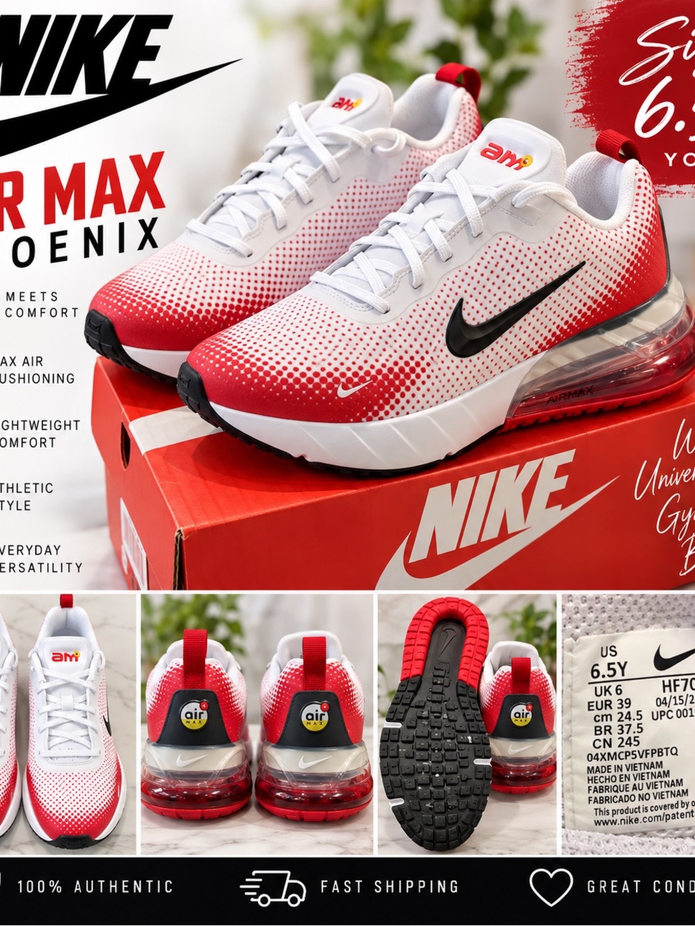 Nike Kids Gradient Red and White Air Max Phoenix Sneakers